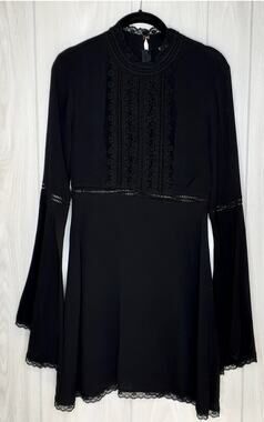 Ladies For Love & Lemons Willow Black Mini Dress Bell Sleeves Size Medium Lace